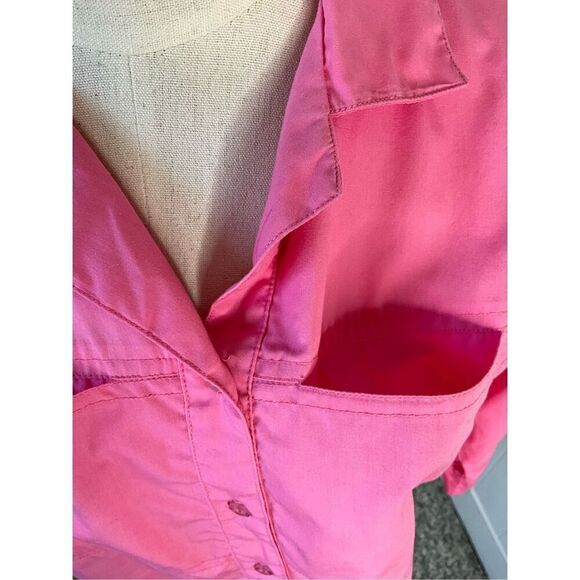 Hunters Glen Womens Large Button Front Shirt Pink Chest Pockets 3/4 Sleeves - Picture 4 of 15
